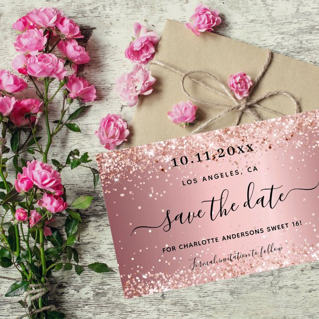 Sweet 16 blush pink save the date card (Creator Uploaded)