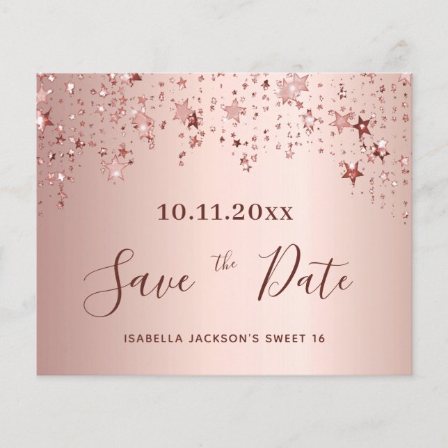 Sweet 16 blush rose gold budget Save the Date Flyer (Front)