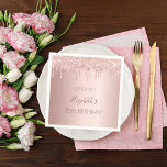 Sweet 16 blush rose gold glitter drips name glam napkin<br><div class="desc">A napkin for a girly and glamourous Sweet 16th birthday party. A faux rose gold metallic looking background with an elegant faux rose gold glitter drips, paint drip look. The text: Tempate for a name written in dark rose gold with a large modern hand lettered style script. Templates for a...</div>