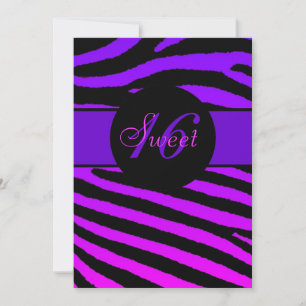 Sweet 16 bright zebra stripes birthday invitations