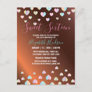 Sweet 16 Bronze Invitation with Colourful Speckles