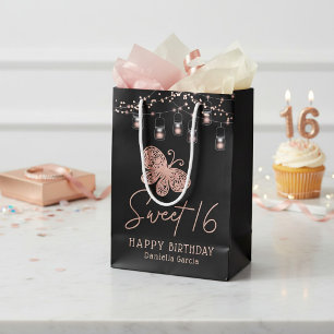 Sweet 16 Butterfly Birthday Name Medium Gift Bag