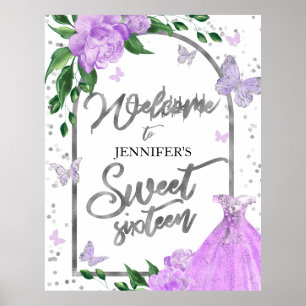 Sweet 16 Butterflys Lavender Gown Welcome Sign