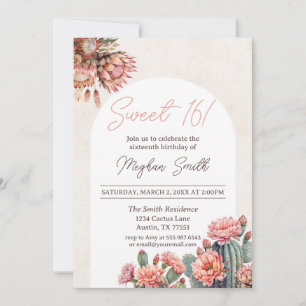 Sweet 16 Cactus Boho Pampas Arch Birthday Invite
