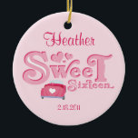 Sweet 16 Car Heart Personalized Ornament<br><div class="desc">Life couldn't be sweeter when you're just sixteen. Celebrate your special young lady as she comes of age with our cute SWEET SIXTEEN keepsake ornament featuring pink hearts and a cute pink car with a heart on the trunk. Customizable text to add a name and date, or whatever you like....</div>