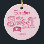 Sweet 16 Car Heart Personalized Ornament<br><div class="desc">Life couldn't be sweeter when you're just sixteen. Celebrate your special young lady as she comes of age with our cute SWEET SIXTEEN keepsake ornament featuring pink hearts and a cute pink car with a heart on the trunk. Customizable text to add a name and date, or whatever you like....</div>