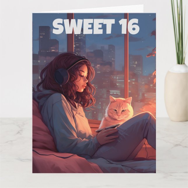 SWEET 16 CARTE DE SALUT D'ANNIVERSAIRE CAT (Devant)