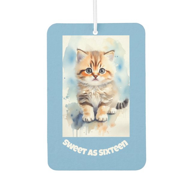 Sweet 16 Cat Image Text Blue Air Freshener (Front)