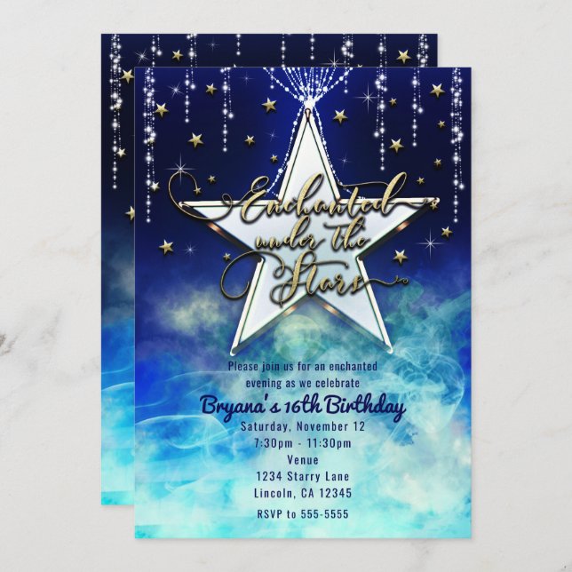 Sweet 16 Celestial Enchanted Under the Stars Party Invitation (Front/Back)