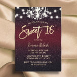 Sweet 16 Chandelier Modern Burgundy Red Glitter Invitation<br><div class="desc">Sweet 16 Modern Chandelier Burgundy Red Faux Glitter String Lights Invitations.</div>