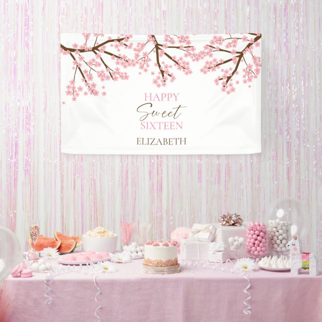 Sweet 16 Cherry Blossoms Birthday Spring Floral Banner (Party)