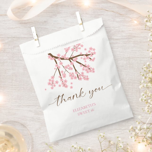 Sweet 16 Cherry Blossoms Birthday Spring Floral Favour Bag (Clipped)