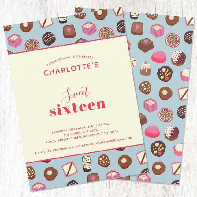 Sweet 16 Chocolate Candy Confectionery Birthday Invitation (Creator Uploaded)