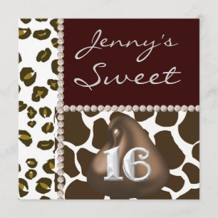 SWEET 16 Chocolate Kisses & Animal Print Party Inv Invitation
