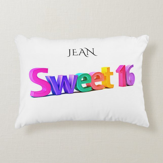 Sweet 16 colourful pillow. PERSONALIZD NAME. Accent Pillow (Front)