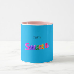 Sweet 16 combo mug/custom name in blue/pink. mug