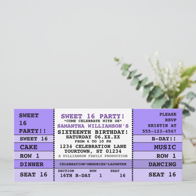 Sweet 16 Concert Ticket Invitation (Standing Front)