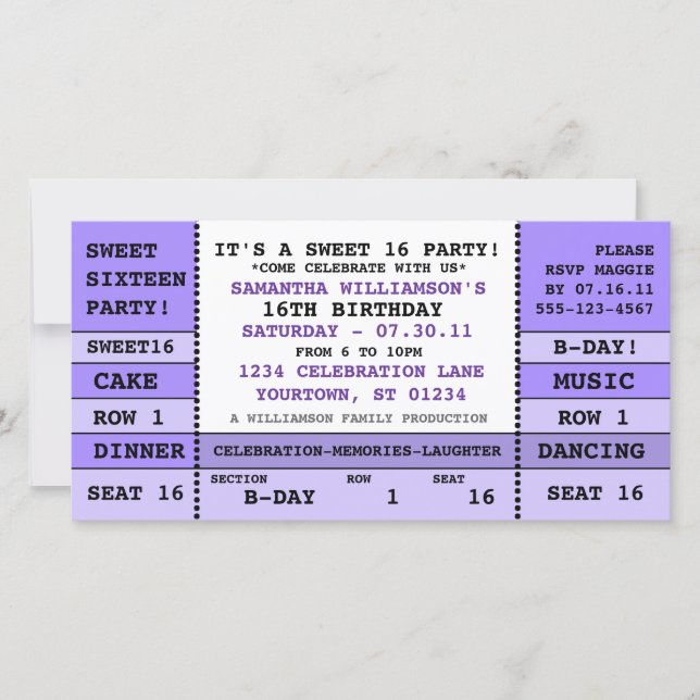 Sweet 16 Concert Ticket Invitation Photo Card (Front)