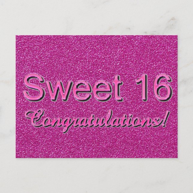 Sweet 16 Congratulations Hot Pink Shiny Typography Postcard (Front)