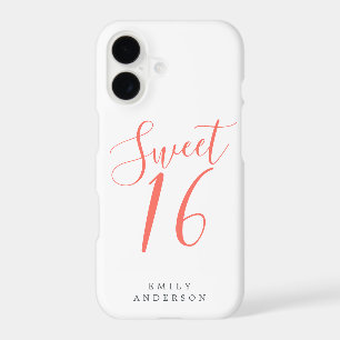 Sweet 16 Coral Script White 16th Birthday