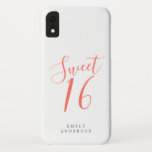 Sweet 16 Coral Script White 16th Birthday iPhone XR Case<br><div class="desc">Sweet Sixteen birthday phone case with chic coral script on a white background. Celebrate your 16th birthday in style with this coral and white trendy design and simply add your name. Exclusively designed for you by Happy Dolphin Studio. If you need any help or matching products, please contact us at...</div>