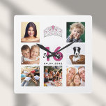 Sweet 16 custom photo collage tiara<br><div class="desc">A wall clock as a gift for a Sweet 16, 16th birthday for a girl, celebrating her life with a collage of 7 of your photos and a tiara, crown. Personalize and add a name, age 16 and a date. Date of birth or the date of the anniversary. Black and...</div>