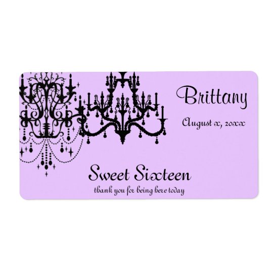Sweet 16, Custom Water Bottle Labels. Shipping Label