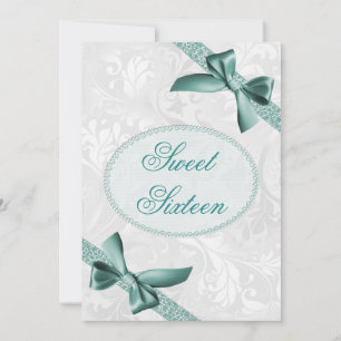 Sweet 16 Damask and Bows Birthday Party Invitation