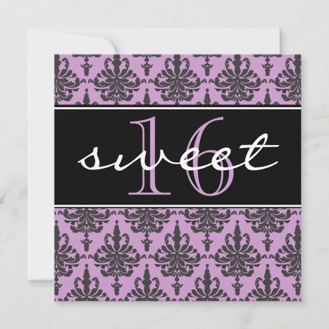Sweet 16 Damask Birthday Party Invitation (Front)