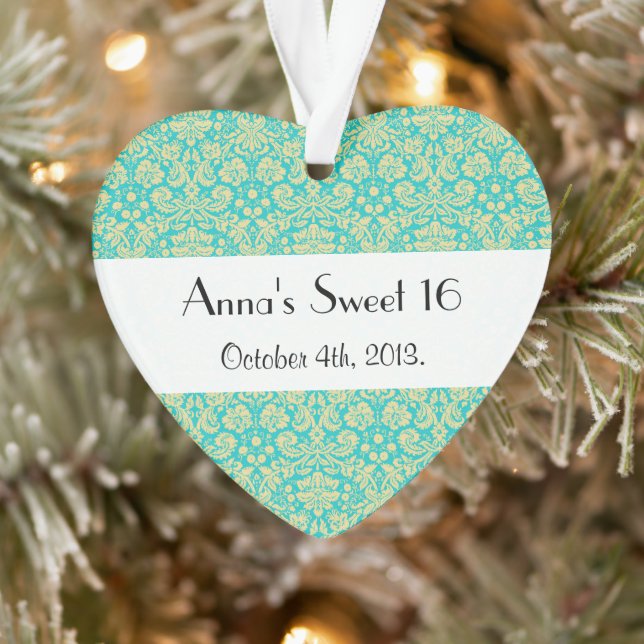 Sweet 16 - Damask, Ornaments, Swirls - Blue Yellow Ornament (Tree)