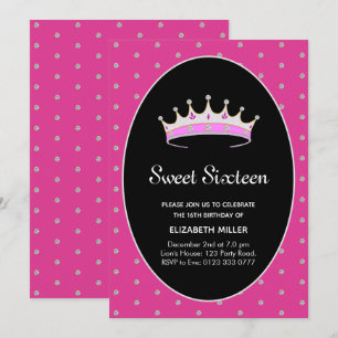 Sweet 16 Diamond Princess Birthday Party Invitation
