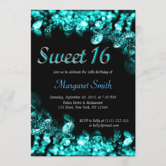 Sweet 16 Diamonds Turquoise Invitation