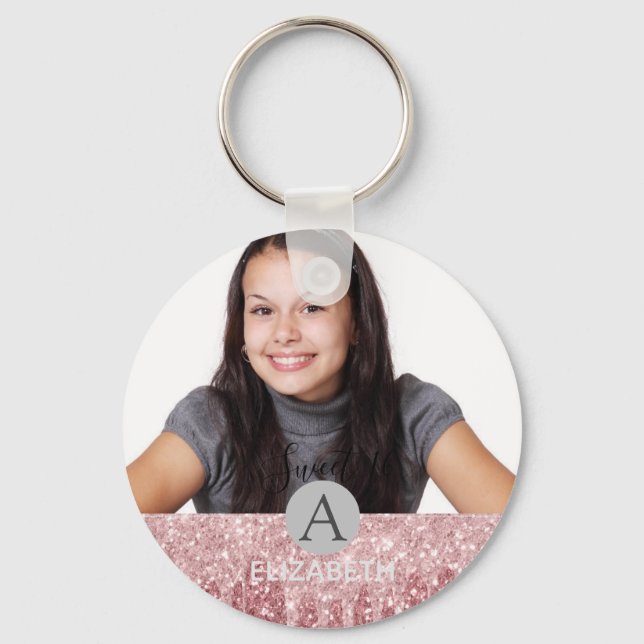 Sweet 16 Dripping Glitter Rose Gold Pink PHOTO Keychain (Front)