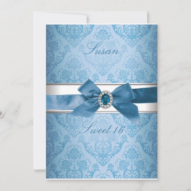 Sweet 16 Elegant Invitation (Bleu) (Devant)