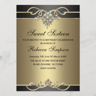 Sweet 16 Elégant Pearl Gold Invitation d'anniversa