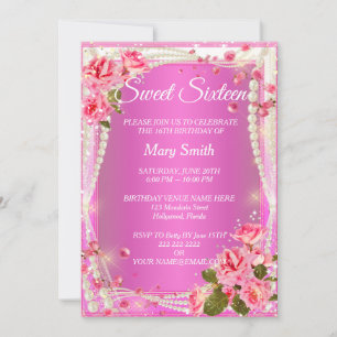 Sweet 16 Elegant Pink Floral Birthday Invitation