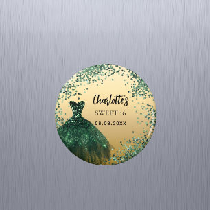 Sweet 16 emerald green gold dress magnet