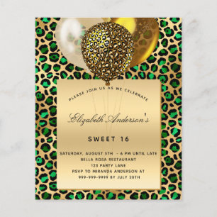 Sweet 16 emerald green leopard balloon invitation
