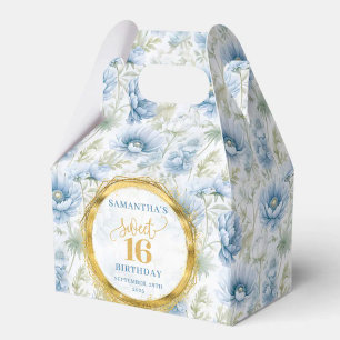 Sweet 16 Favor Box Dusty Blue Floral Watercolor 