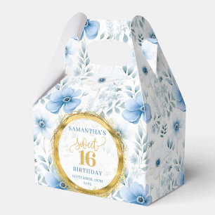 Sweet 16 Favor Box Watercolor Blue Boho Flowers 