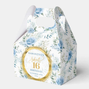 Sweet 16 Favour Box Dusty Blue Floral Gold Sparkle
