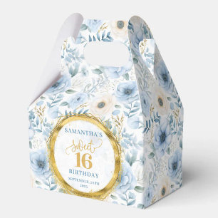 Sweet 16 Favour Box Light Blue Watercolor Flowers 
