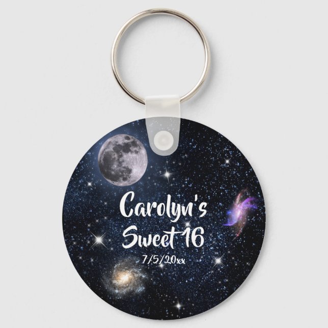 Sweet 16 Favour Evening Under the Stars Moon Galax Keychain (Front)