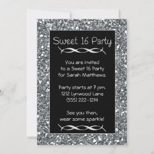 Sweet 16 Fête Invitation Argent Éclat