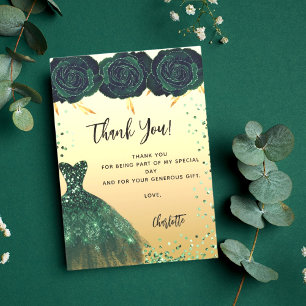 Sweet 16 fleurs de robe verte carte de remerciemen