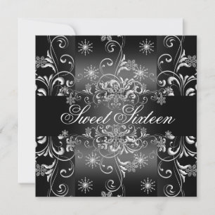 Sweet 16 Flocon de neige noir et blanc Invitation 