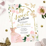 Sweet 16 Floral Dress Butterfly Invitation<br><div class="desc">Adorable, blush pink floral, sweet sixteen birthday party invitations. Easy to personalize with your details. Please get in touch with me via chat if you have questions about the artwork or need customization. Check the collection for more items. PLEASE NOTE: For assistance on orders, shipping, product information, etc., contact Zazzle...</div>