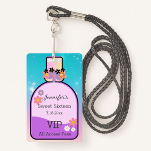 sweet 16 floral perfume bottle holographic stylish badge