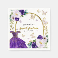 Sweet 16 Floral Purple Dress Butterfly Napkins