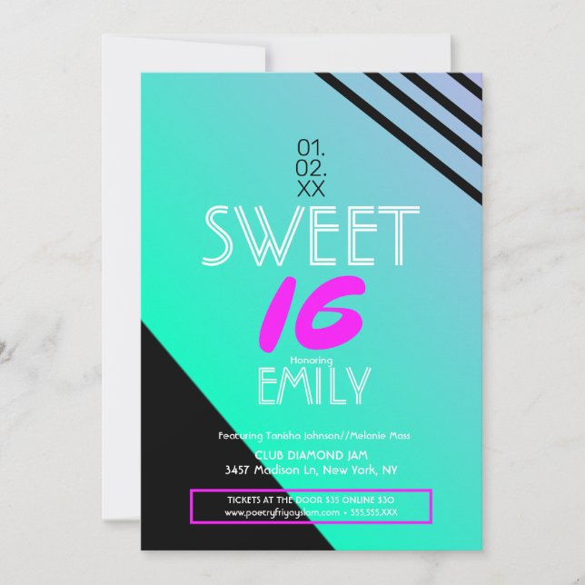 Sweet 16 Flyer Club Theme Geometric Neon Stripes Invitation (Front)